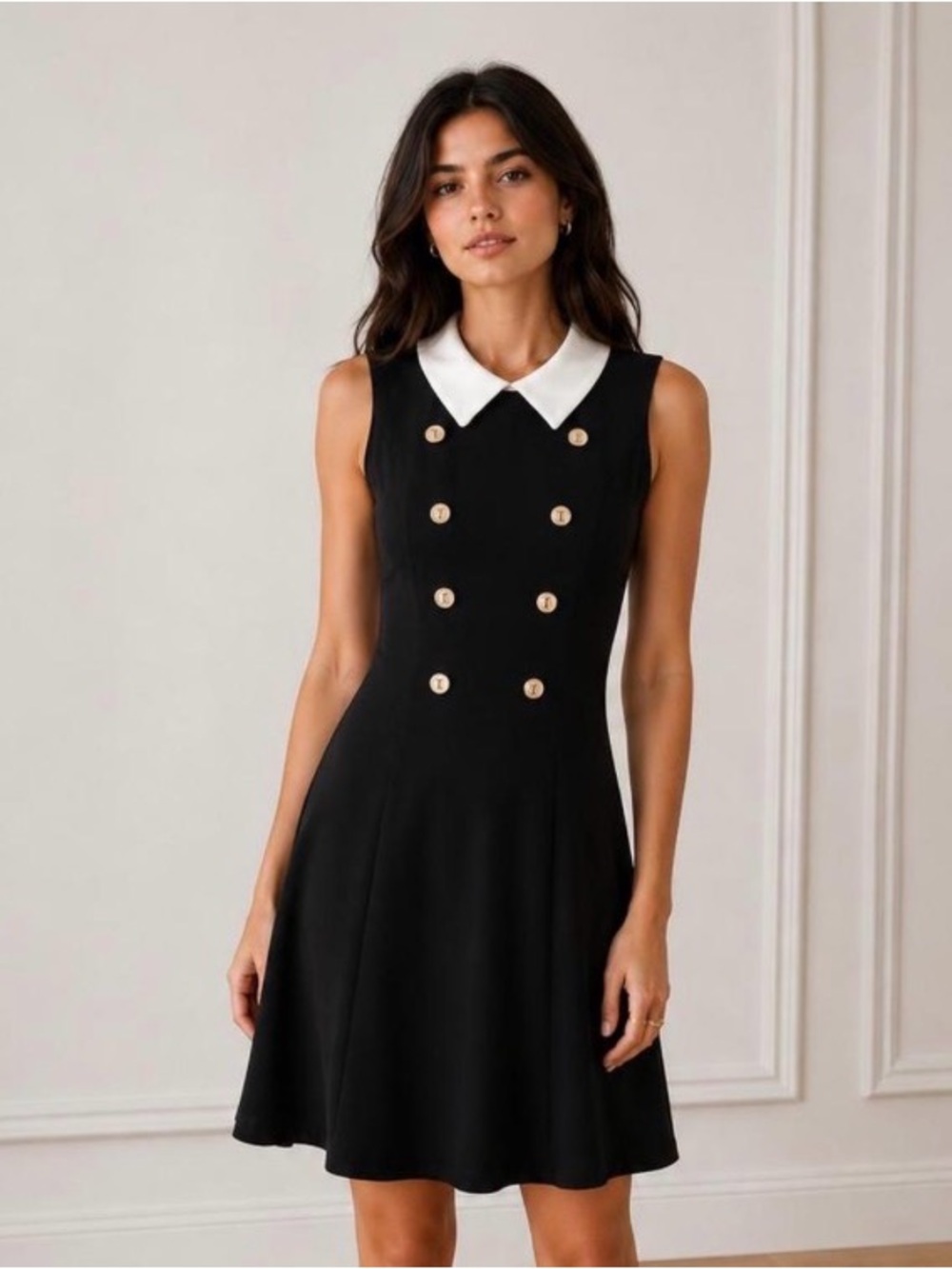 NWT Tommy Hilfiger Black Sleeveless Dress with White Collar
